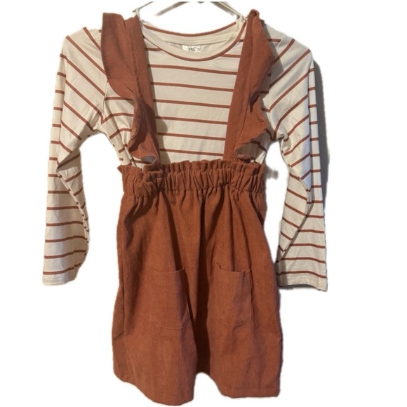 Other - Boutique Corduroy Jumper Dress with Stripe Shirt Girls Size 8